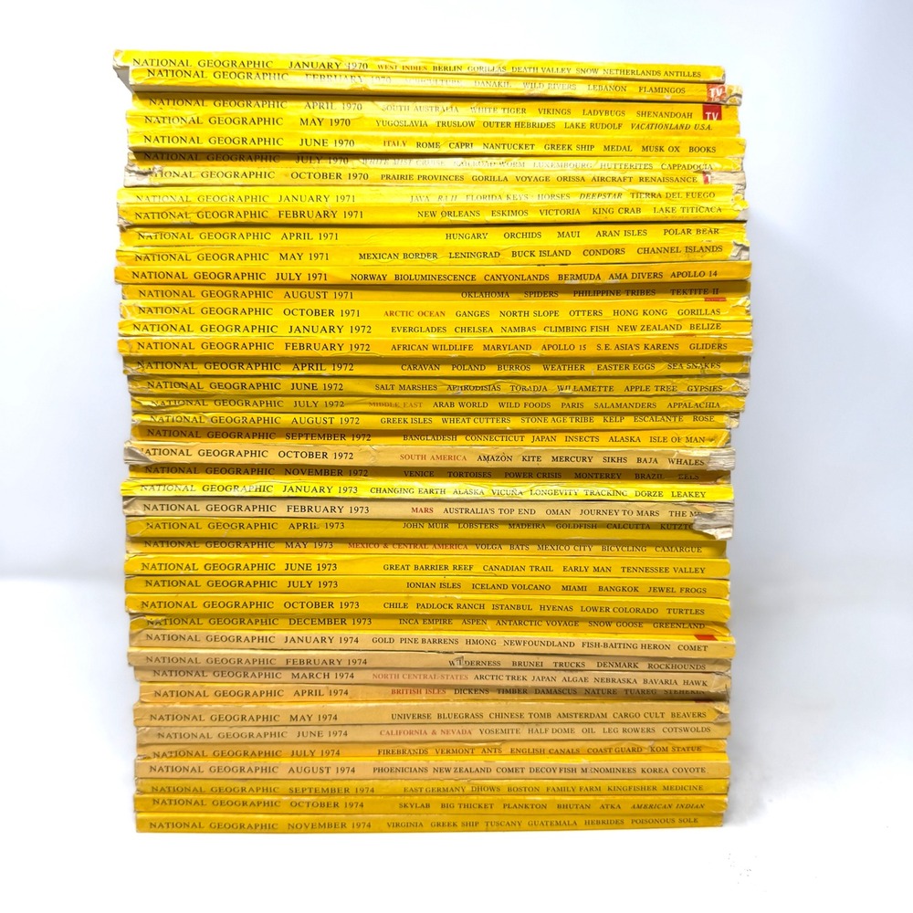 Vintage National Geographic Magazine Lot 1970-1974 42 Issues Yellow Border 70s